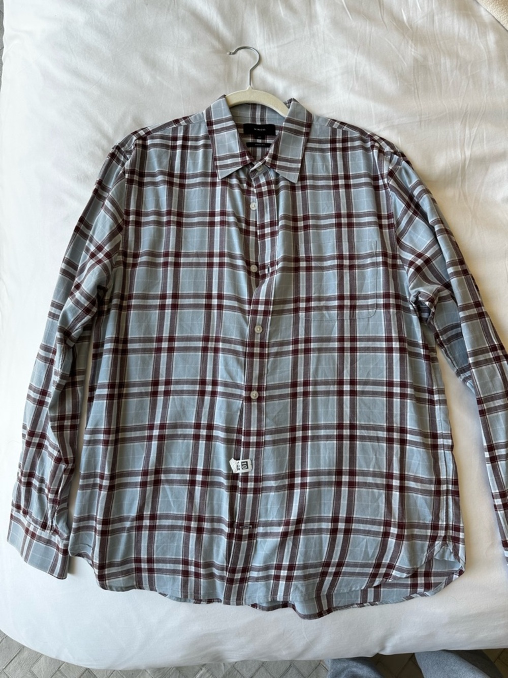 Men's Plaid Vince Button-Up Shirt in Light Blue and Burgundy